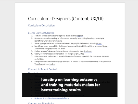 a text document detailing a training program for designers